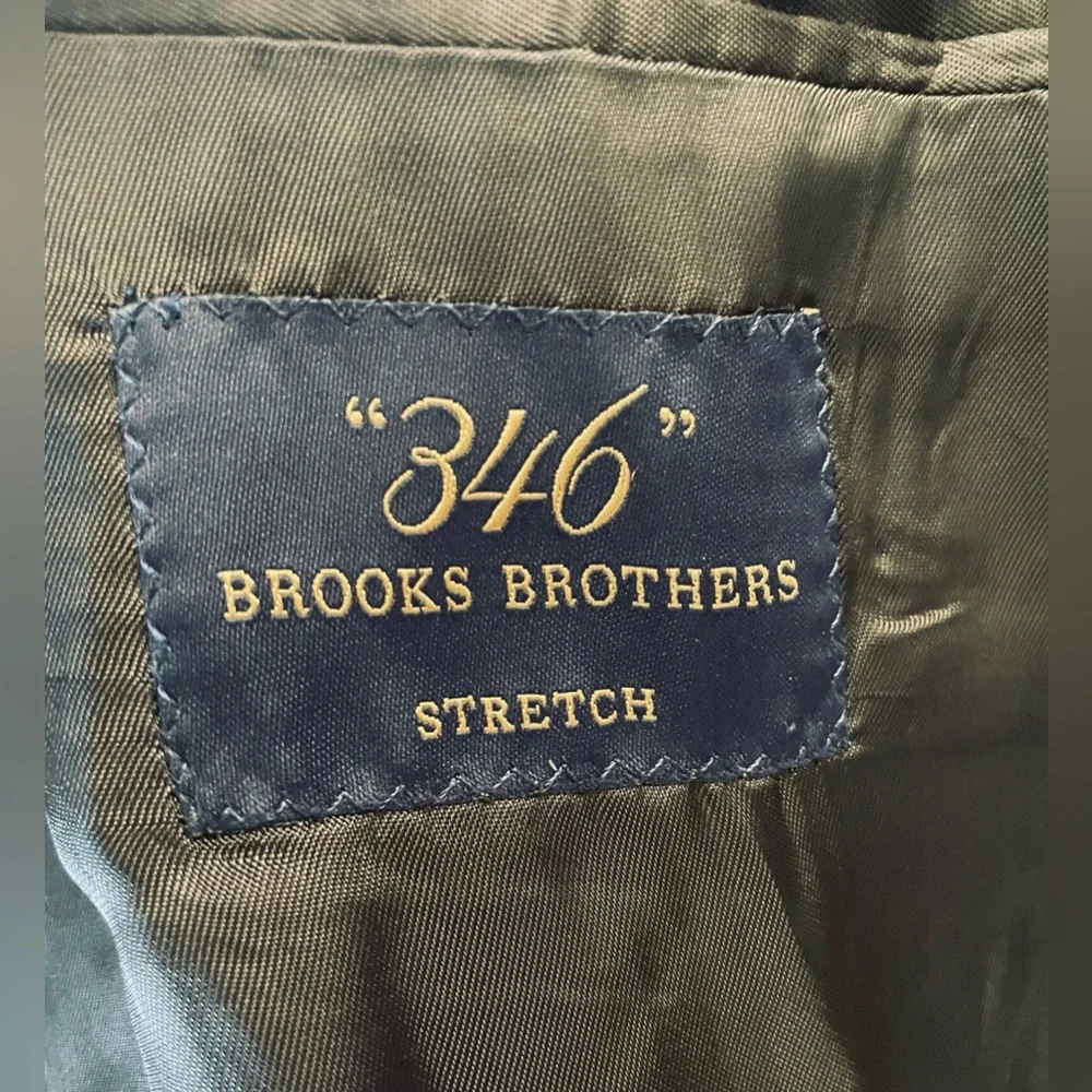 Brooks Brothers 346 Men Suit Jacket 48L Stretch Fit Black Wool Blend Pinstripe